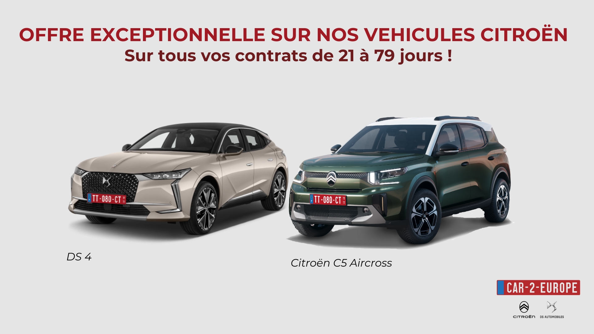 Pour une livraison du 1er mai 2025 au 31 décembre 2025, bénéficiez de 100€ sur vos contrats de 21 à 79 jours